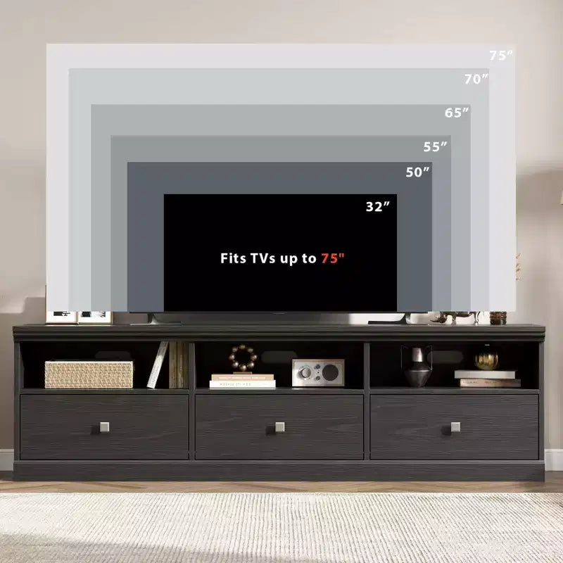 70" TV Stand for TVs up to 80", Mid Century Modern Entertainment Center with Drawers & Shelves