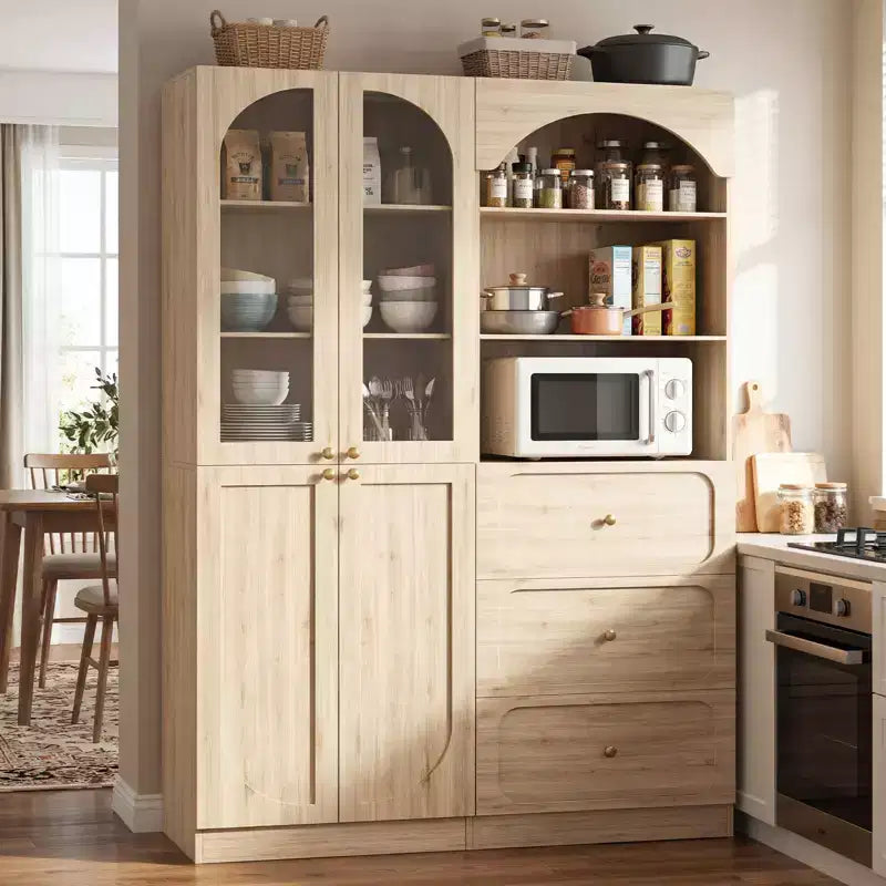 Besiost Combination Pantry cabinet with doors, Set of 2 bookcase with glass doors and shelves