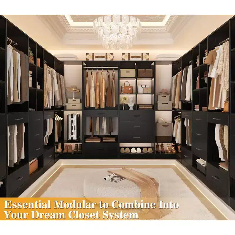 Besiost Freestanding Corner Closet System with 2 Hanging Rods and Shoes Shelf