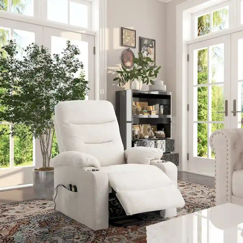 Soft Upholstered Electric Massage Recliner with Cup Holder & Dual Remote