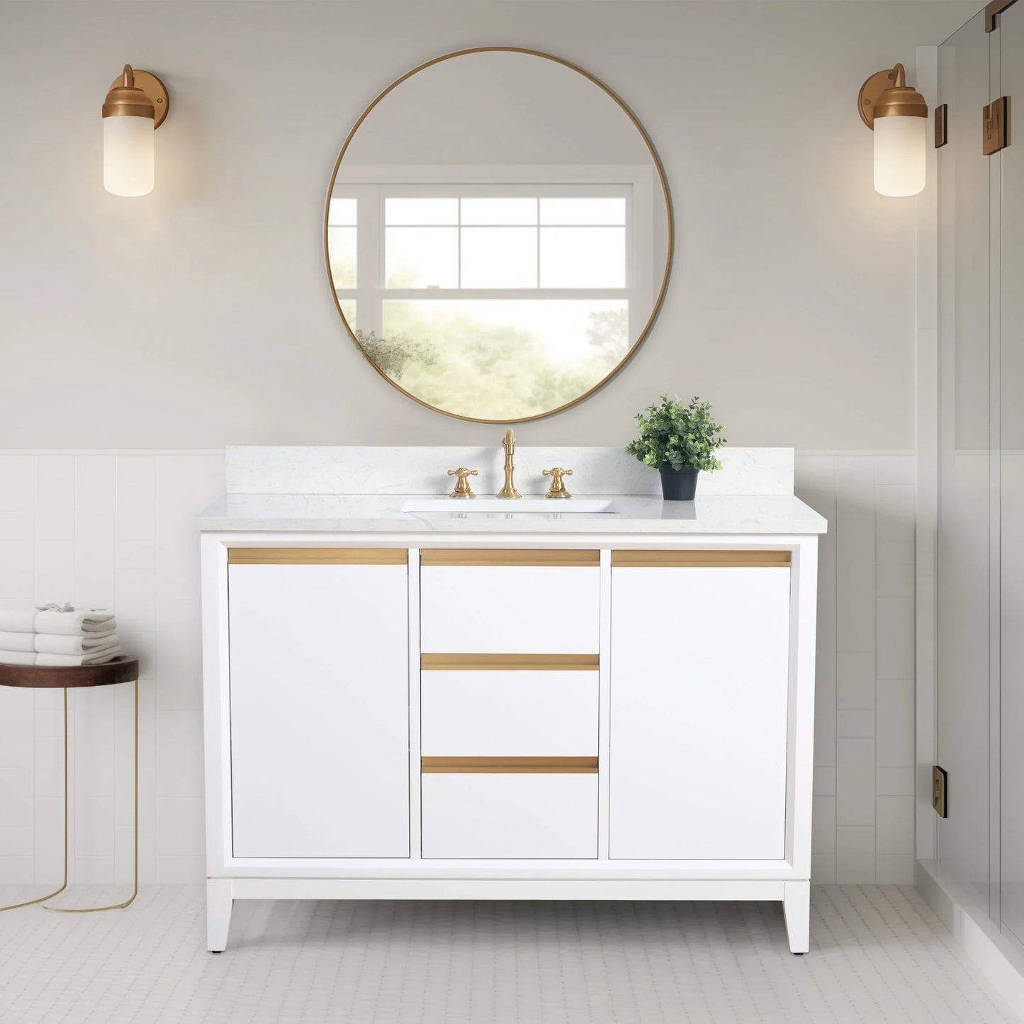 Vanity Art Bathroom Vanity with Ceramic Sink and Engineered Marble Top
