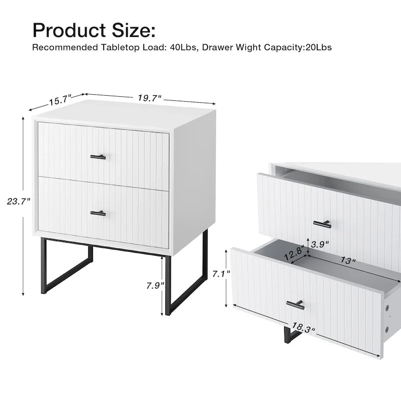 Nightstand Set of 2 with Metal Frame for Bedroom Living Room Bed Side Table