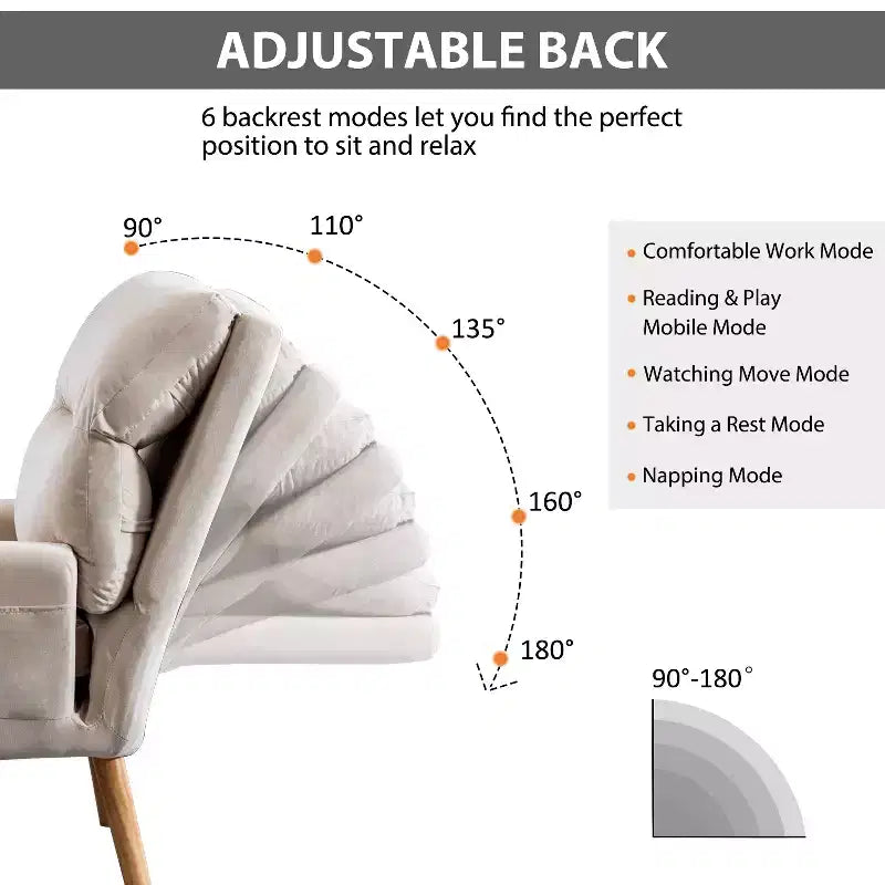 Accent Chair with Ottoman, Velvet Armchair with Adjustable Backrest and Side Pocket