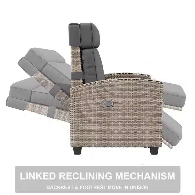 Outdoor Recliner Chair, Reclining Patio Chairs with Adjustable Backrest & Footrest, Wicker Lounge Recliner Up to 150 with Flip-Up Table