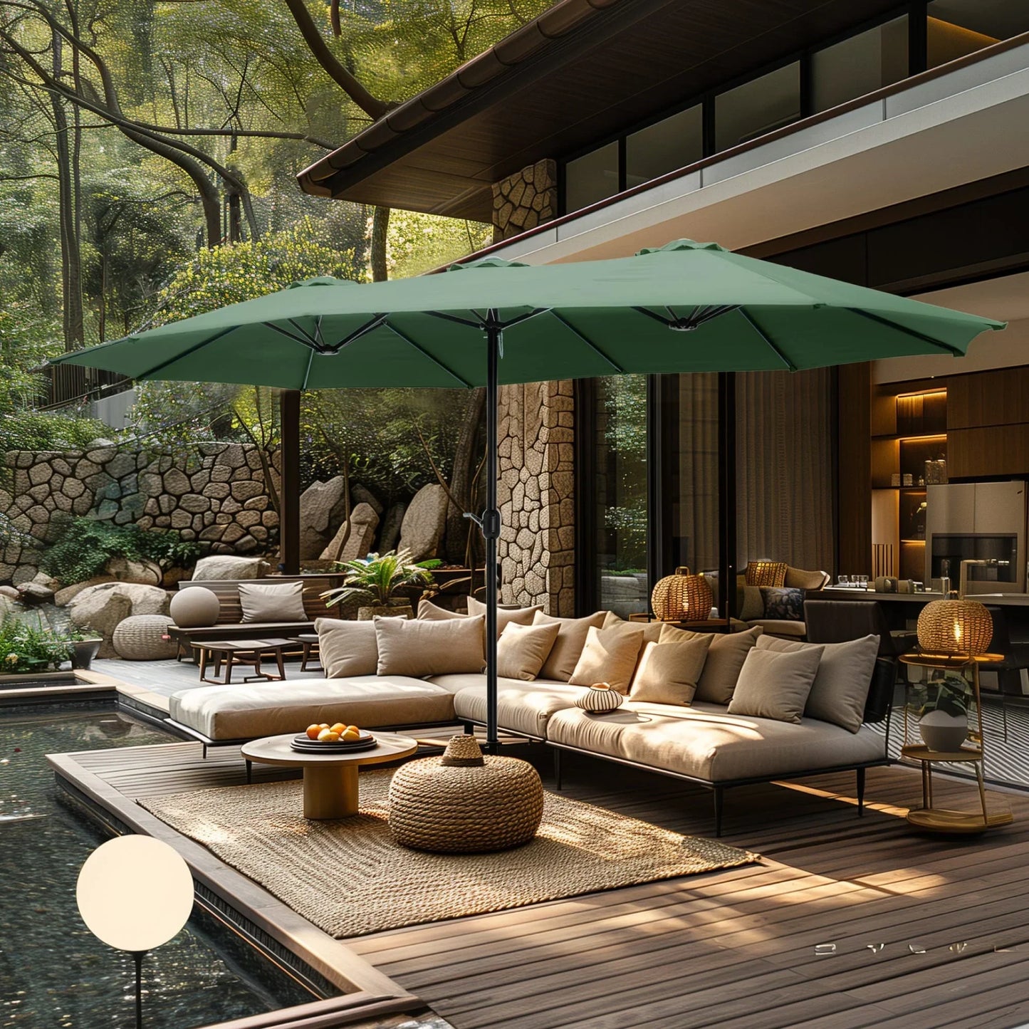 MAISON ARTS 15ft Double-Sided Patio Extra Large Twin Umbrella with Base Included