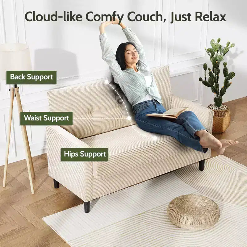 Small Loveseat Sofa, Comfy Couch with Thick Cushions, Tool-Free Assembly Loveseat for Bedroom, Small Loveseat for Small Spaces