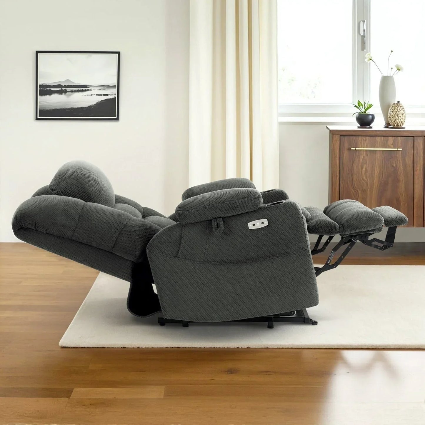 MCombo Large-Wide Dual Motor Power Lift Recliner with Massage and Dual Heating for Big and Tall Elderly, Fabric R7635