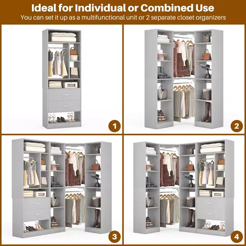Corner Closet Organizer System with 2 Drawers