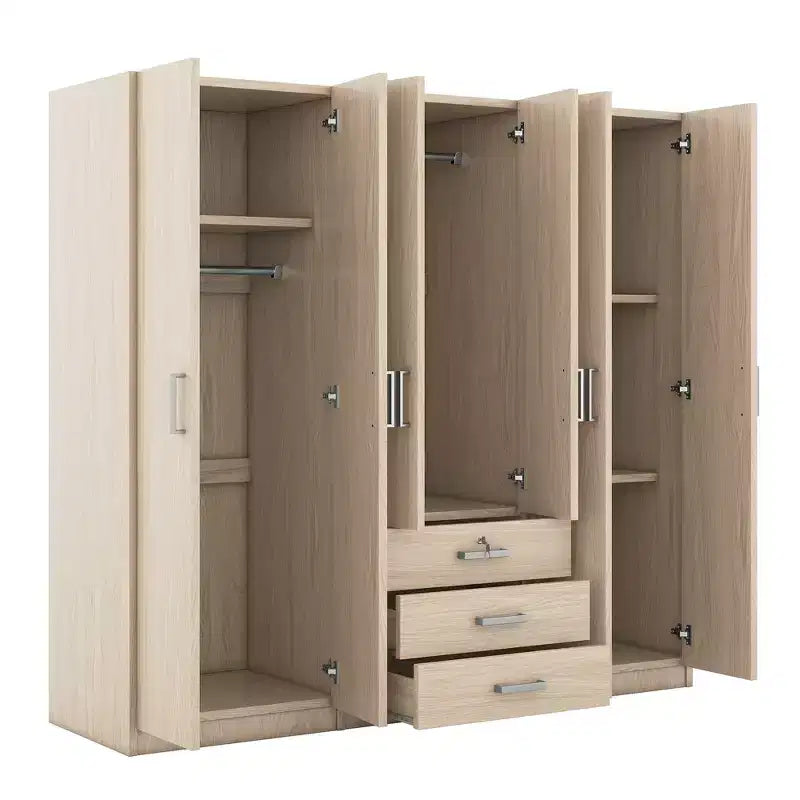 Whisen 6-Doors Wooden Wardrobe Storage for Bedroom, with Big Drawers