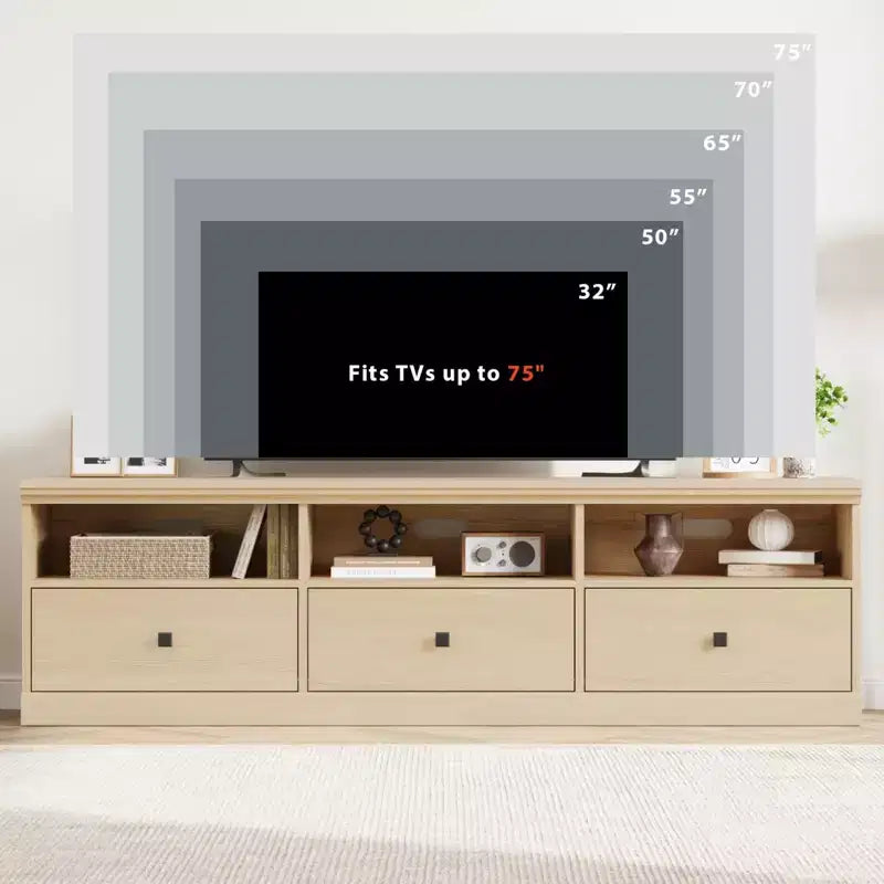 70" TV Stand for TVs up to 80", Mid Century Modern Entertainment Center with Drawers & Shelves