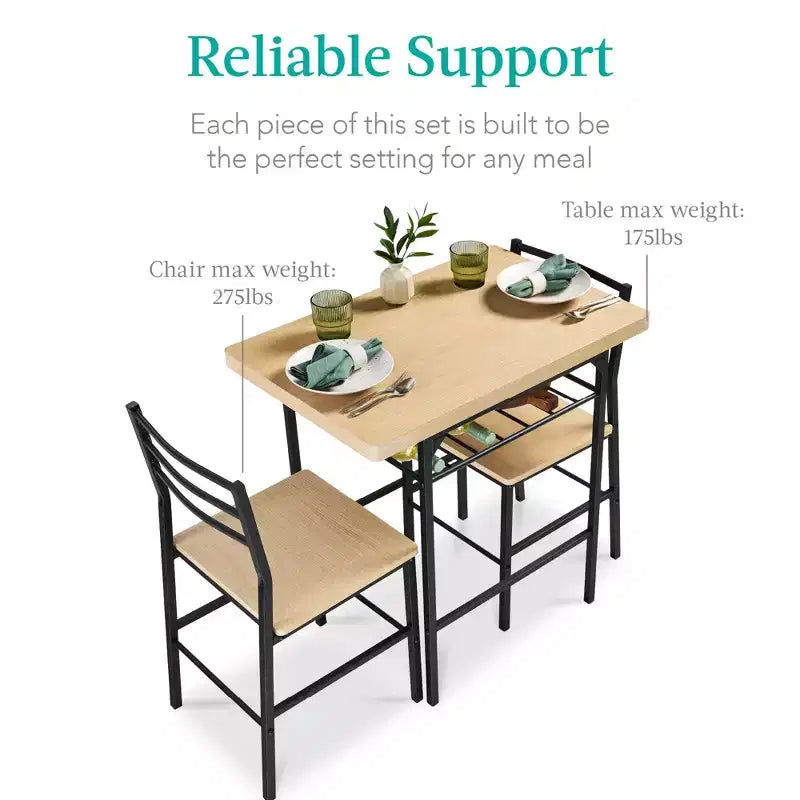 Best Choice Products 3-Piece Modern Dining Set, Square Table & Chairs Set w/ Steel Frame, Built-In Storage Rack