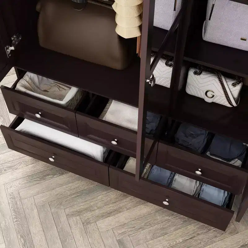 Wardrobe with Mirror 3 Doors 5 Drawers Classic Style