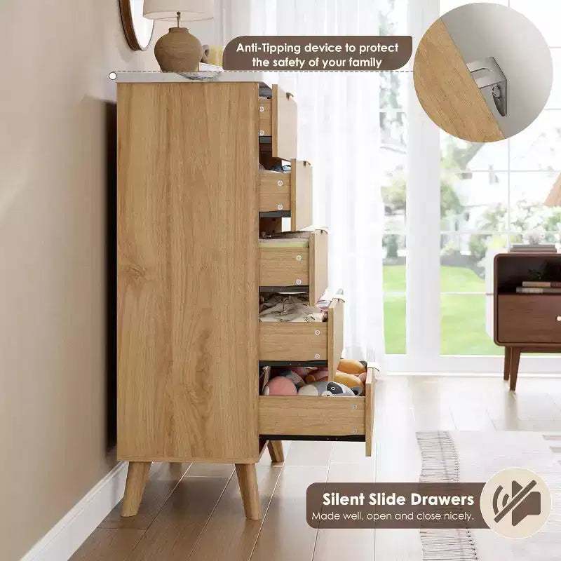 5-Drawer Fluted Dresser, 47.2-Inch Tall Chest of Drawers, Curved Design