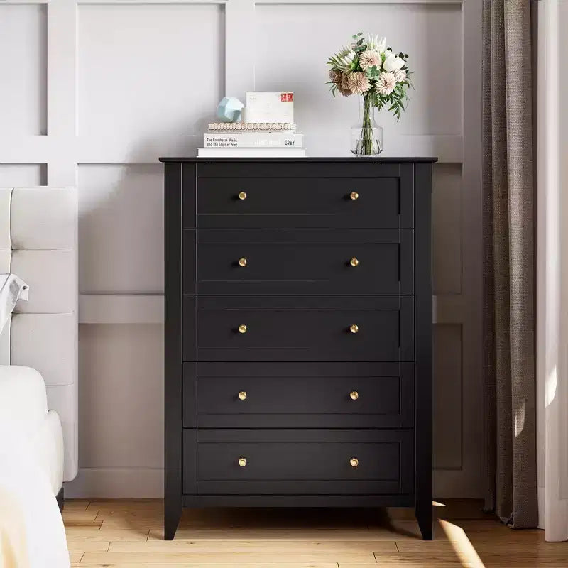 Tall 5 Drawer Dresser with Deep Drawers Metal Knobs Modern Wooden Chest of Drawers for Bedroom Entryway Hallway