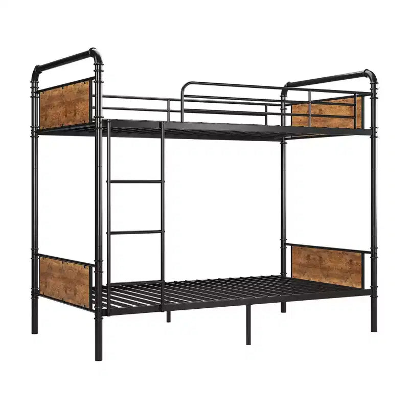 Twin Bunk Bed, Heavy Duty Industrial Metal Bunkbeds with Safety Guard Rails, Convertible to Two Beds