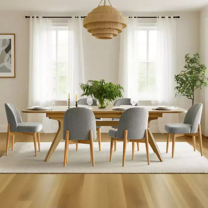 7-Piece Dining Table Set, 78-96 Extendable Trestle Base Table with Upholstered Chairs Featuring Solid Wood Legs-Panipeachy