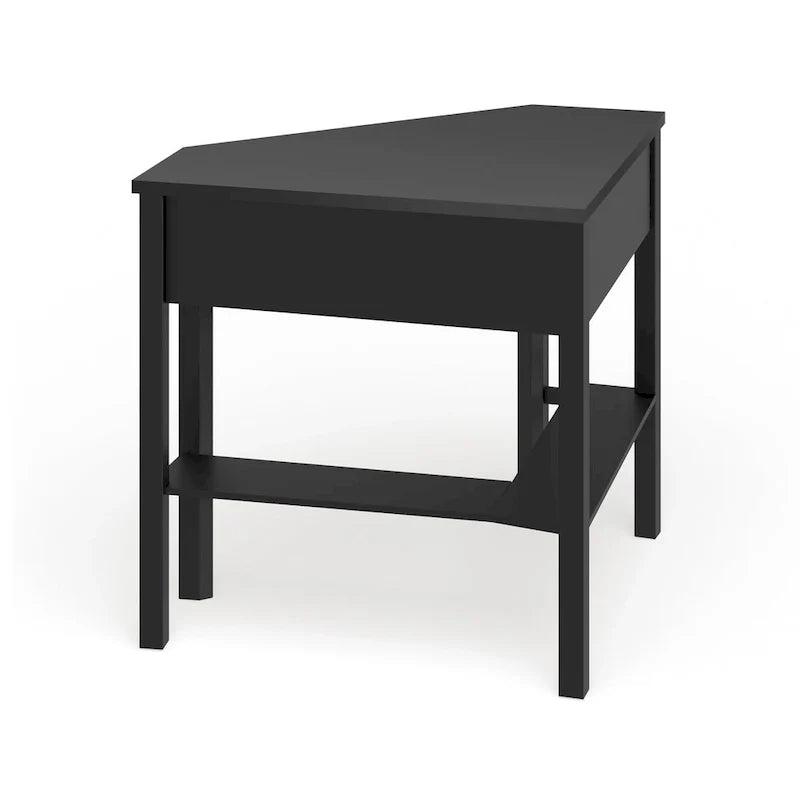 Corner Computer Desk with Drawer & Lower Shelf, Solid Wood & MDF, 42"W x 28"D x 30"H