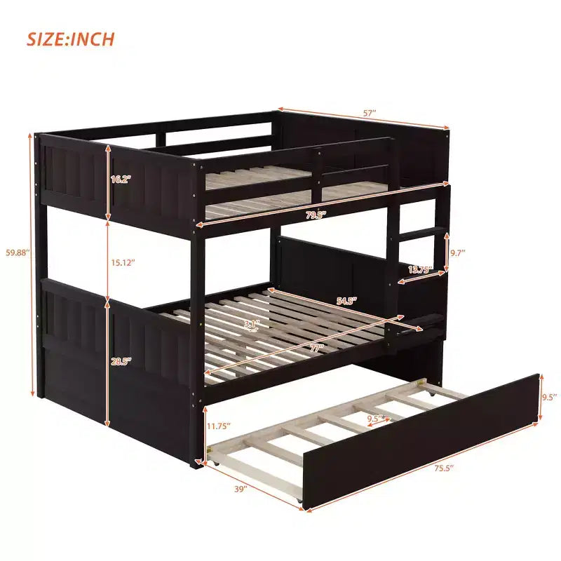 Whisen Full Over Full Wooden Bunk Bed with Twin Size Trundle