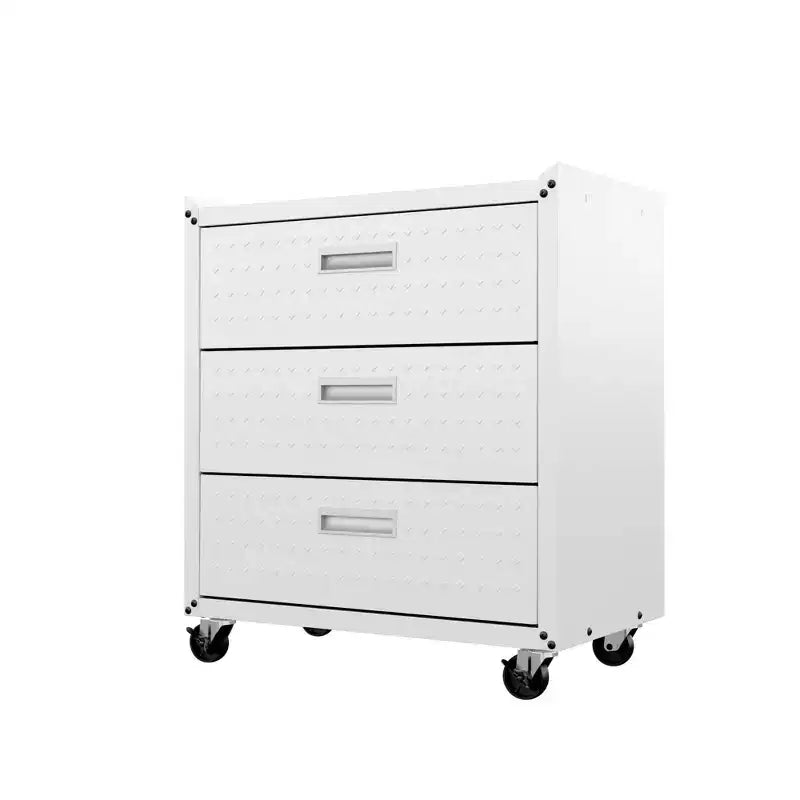 Manhattan Comfort Fortress 3pc Mobile Space Saving Garage Cabinet and Worktable Set 3.0 White