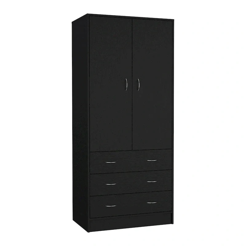 19  Modern Double-door Armoire with 3 Drawers and 1 Hanging Rod for Bedroom