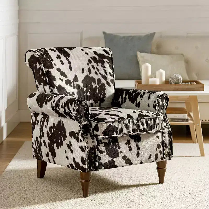 Traditional Wooden Upholstered Floral Armchair with Wingback and Nailhead Trim