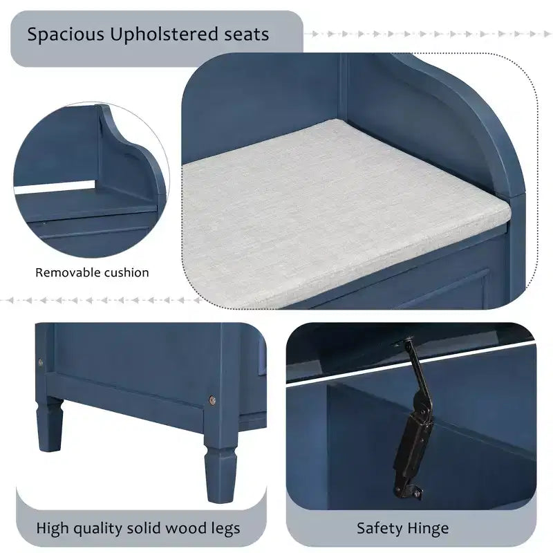 GDFStudio Fanny Entryway Multifunctional Storage Bench with Upholstered Seat and Safety Hinge