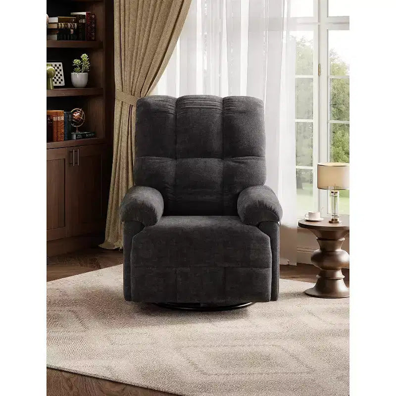Oversized Swivel Rocker Recliner Chair, Overstuffed Chenille Upholstery, Padded Armrests, Infinite Recline, 350 lb Capacity, for Living Room