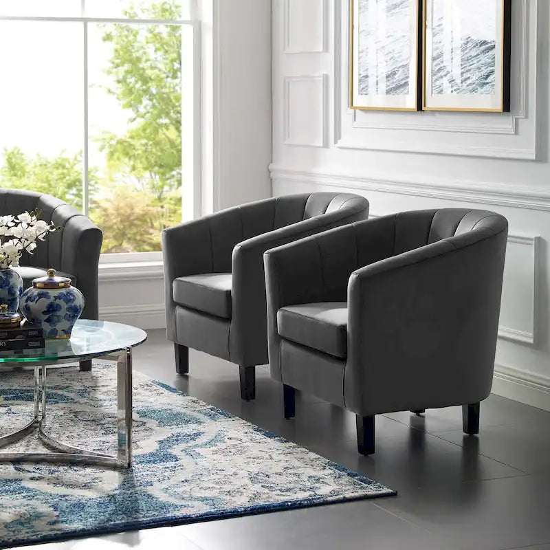 Silver Orchid Streitmann Channel Tufted Velvet Armchair (Set of 2)