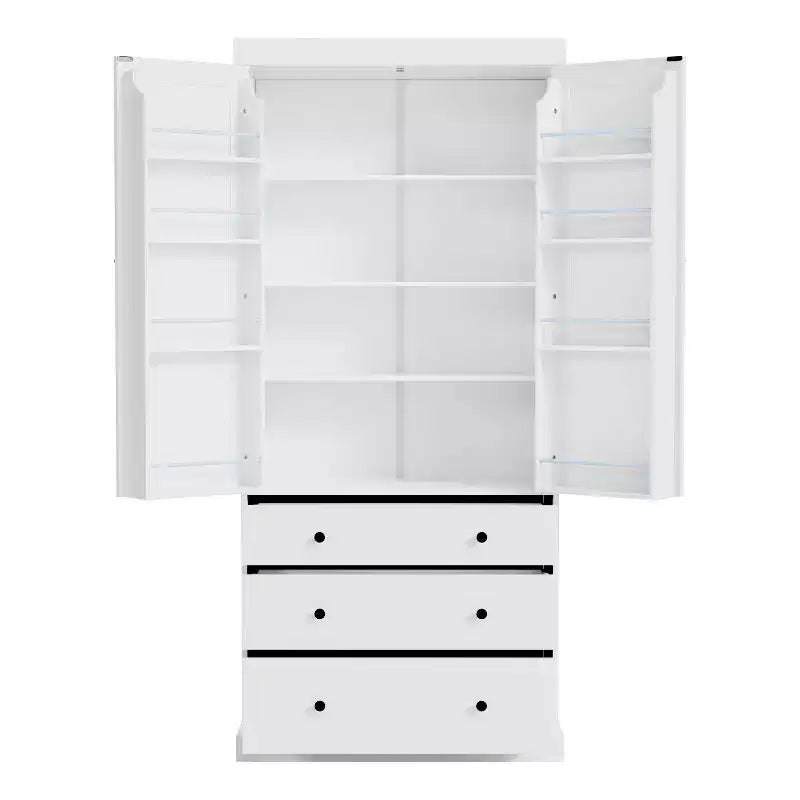 Freestanding Kitchen Pantry Organizer, Cabinet with 3-Adjustable Shelves, 3-Drawers, 8-Door Inner Shelves