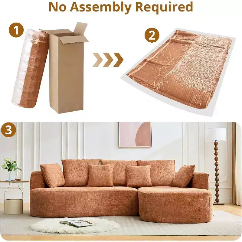 106'' Curved Modular Sectional Sofa with Chaise & Sleeper, Chenille Fabric, No Assembly for Living Room/Apartment/Bedroom