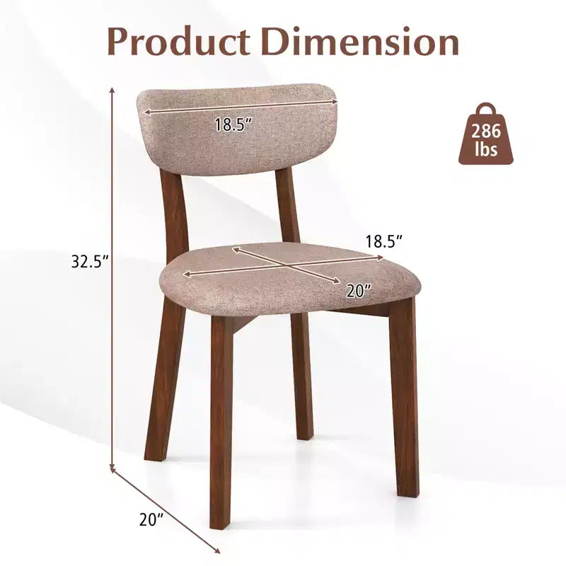 Costway Upholstered Dining Chairs Set of 4 with Solid Rubber Wood Frame, Curved Backrest Brown/Grey