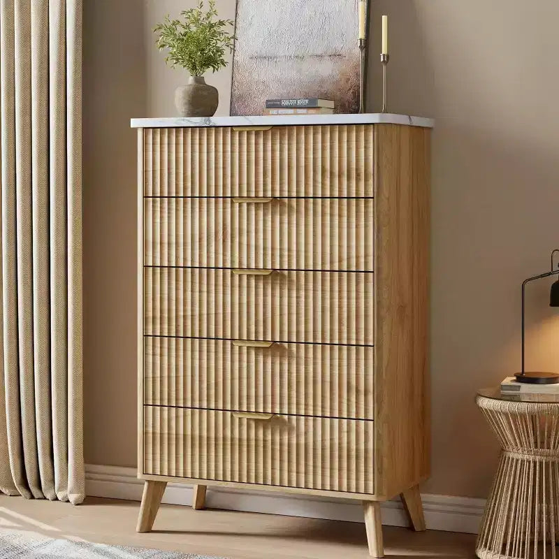5-Drawer Fluted Dresser, 47.2-Inch Tall Chest of Drawers, Curved Design