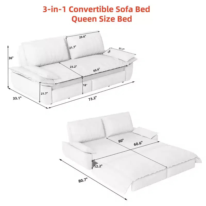 3-in-1 Convertible Queen Sleeper Sofa with Velvet Upholstery
