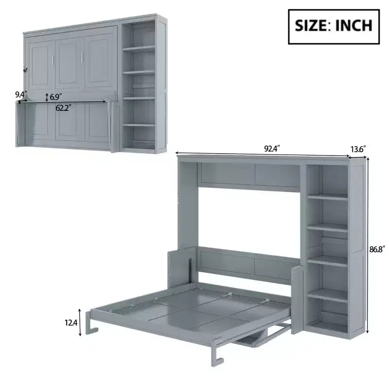 Queen Size Murphy Bed with Desk and Bookshelf