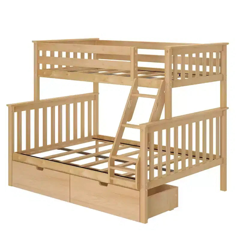 Plank+Beam Solid Wood Twin over Full Bunk Bed with Storage Drawers for Adults/Kids