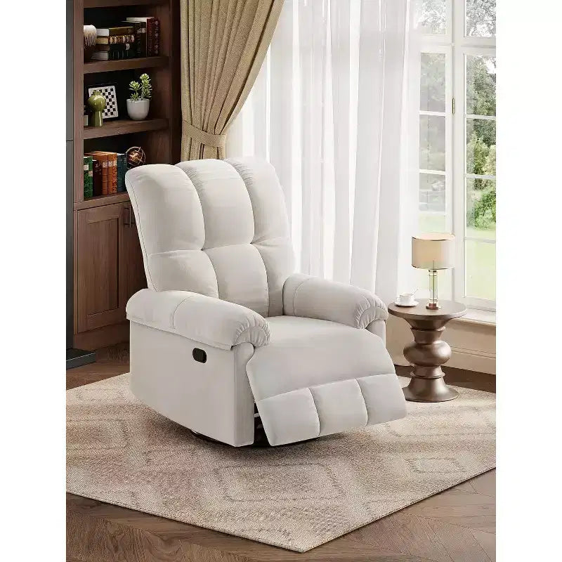 Oversized Swivel Rocker Recliner Chair, Overstuffed Chenille Upholstery, Padded Armrests, Infinite Recline, 350 lb Capacity, for Living Room