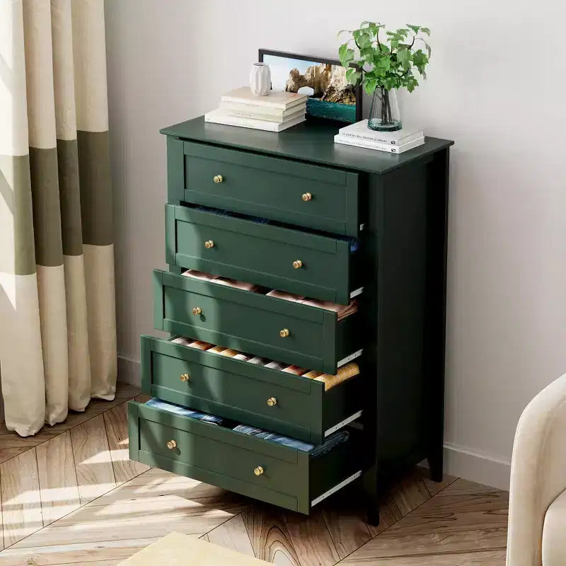 Tall 5 Drawer Dresser with Deep Drawers Metal Knobs Modern Wooden Chest of Drawers for Bedroom Entryway Hallway