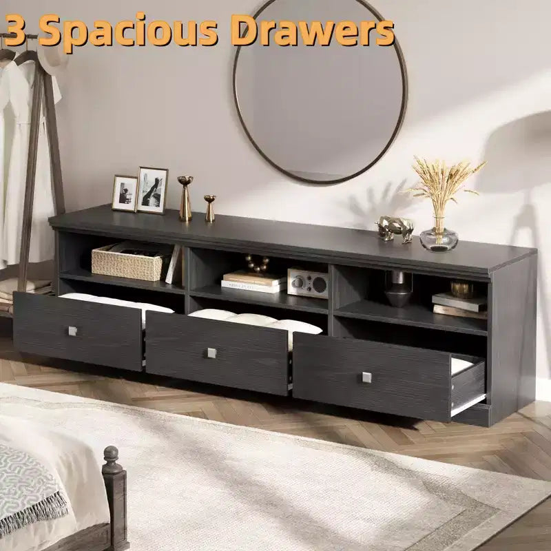 70" TV Stand for TVs up to 80", Mid Century Modern Entertainment Center with Drawers & Shelves