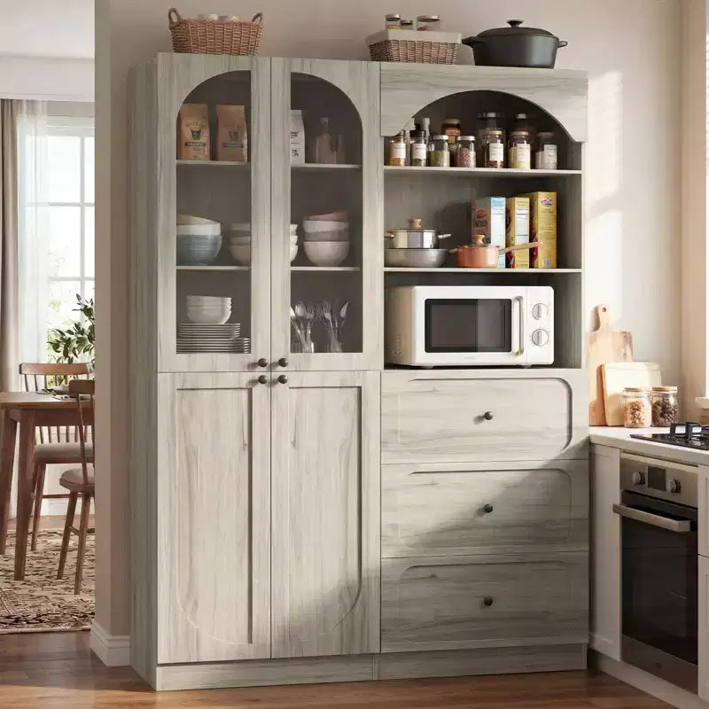 Besiost Combination Pantry cabinet with doors, Set of 2 bookcase with glass doors and shelves