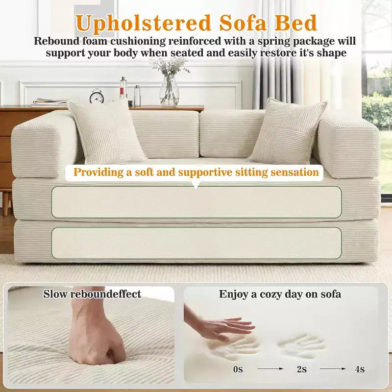 78-Inch Folding Sofa Bed Convertible Corduroy Couch, 4-in-1 Modular Floor Sleeper