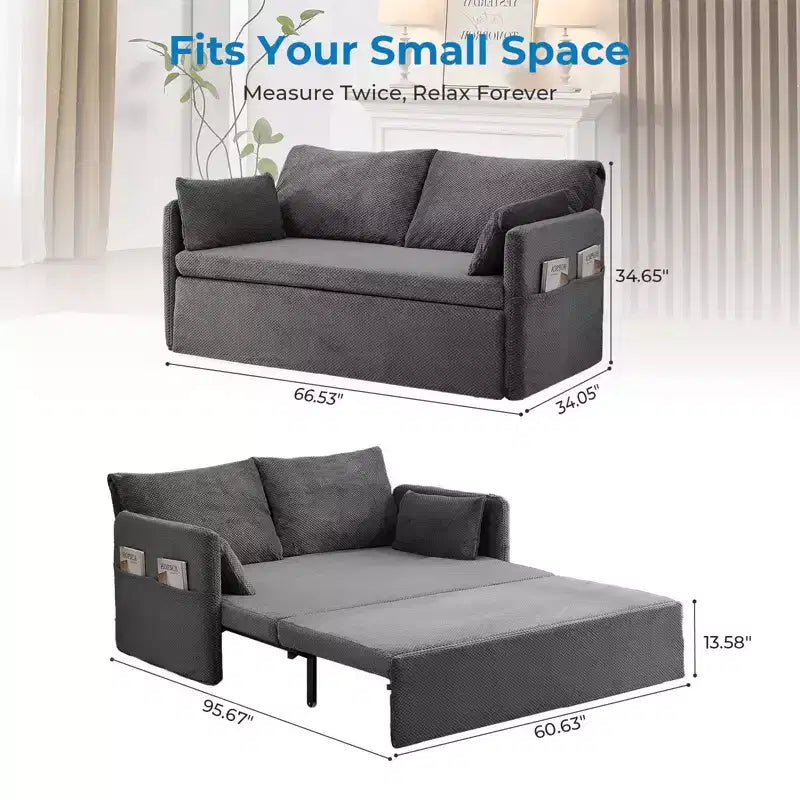 Convertible Sofa Bed with Adjustable Backrest, Bubble Fleece