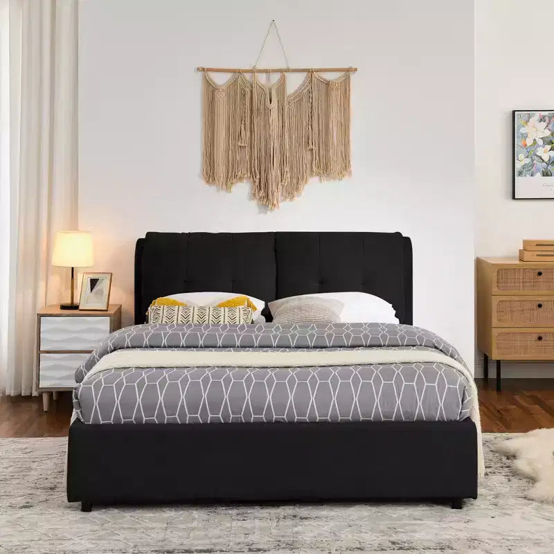 Queen/King Storage Platform Bed Frame Chenille Upholstered Bed with Soft Headboard