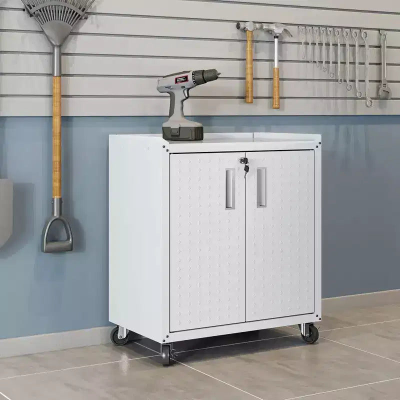 Manhattan Comfort Fortress 3pc Mobile Space Saving Garage Cabinet and Worktable Set 3.0 White