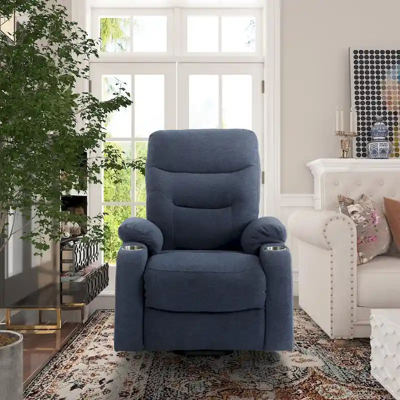 Soft Upholstered Electric Massage Recliner with Cup Holder & Dual Remote
