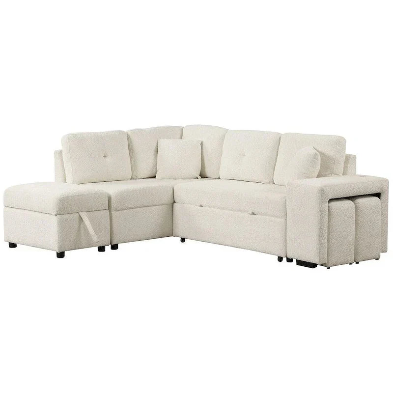 Sectional Sofa Pull Out Sofa Bed with Storage Ottoman, Convertible Sleeper for Living Room