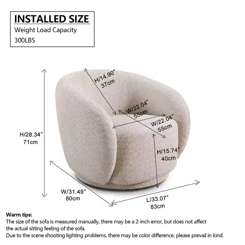 Swivel Accent Chair,Upholstered Modern Round Accent Arm Chairs,360 Swivel Single Sofa Armchair for Living Room and Bedroom,Beige Boucle
