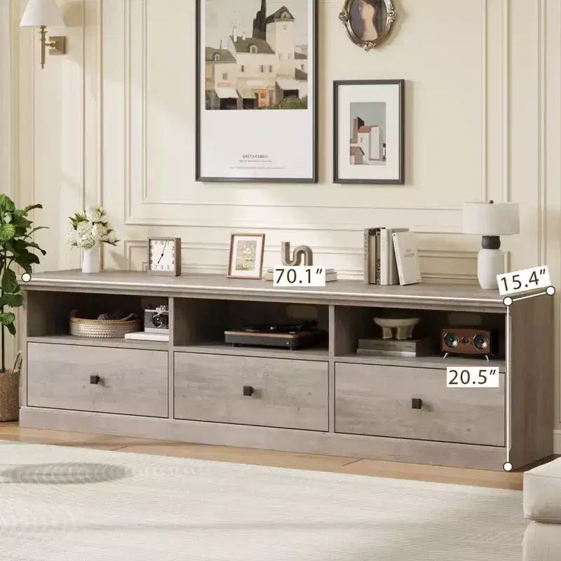 70" TV Stand for TVs up to 80", Mid Century Modern Entertainment Center with Drawers & Shelves
