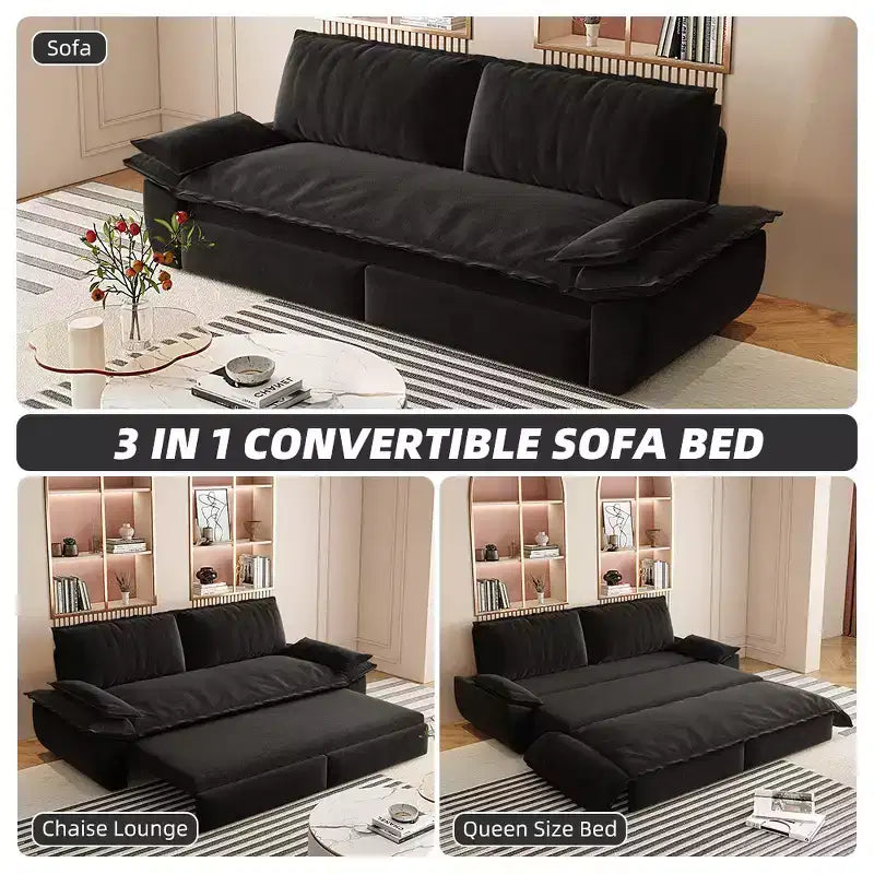 3-in-1 Convertible Queen Sleeper Sofa with Velvet Upholstery