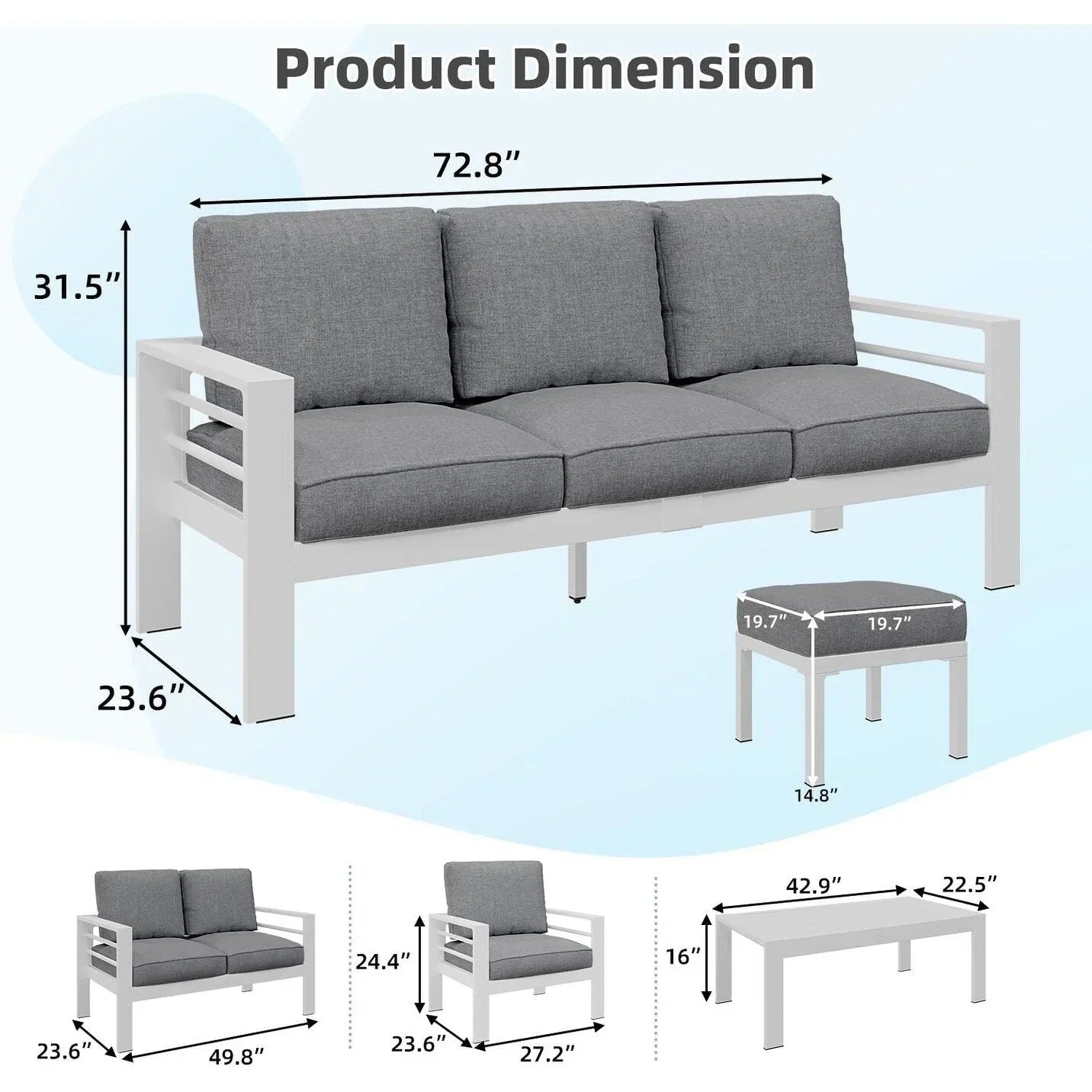 AECOJOY 7 Pieces Aluminum Patio Furniture Set Outdoor Conversation Set
