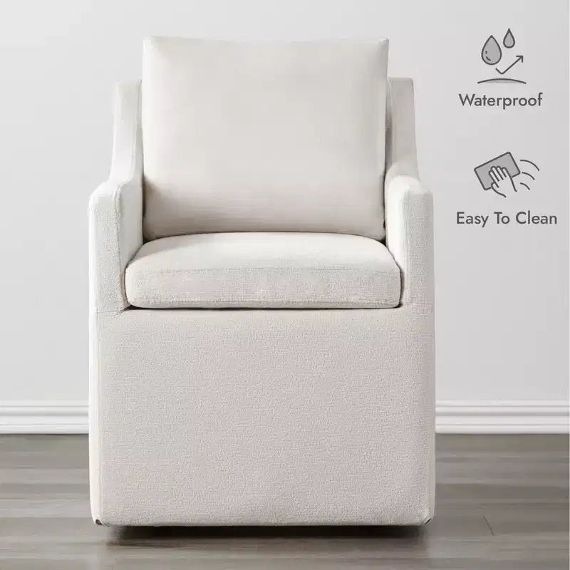 Modern Upholstered Dining Arm Chair with Hidden Casters & Under-Seat Storage